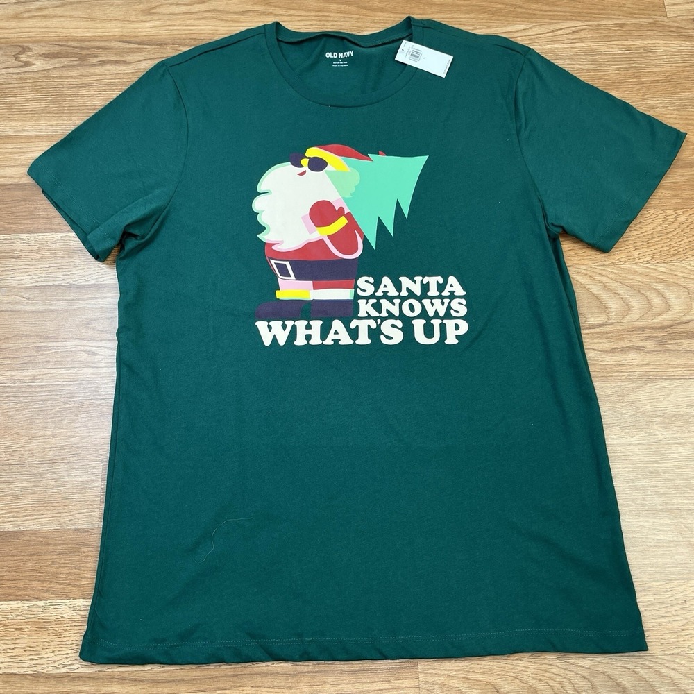 Old Navy Santa Knows What's Up Christmas T-Shirt Women's Size Large NEW